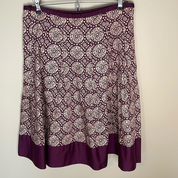 Talbots 6P Purple/Cream Geometric Print Pleated Flare Knee Length Skirt Teacher - Picture 1 of 6